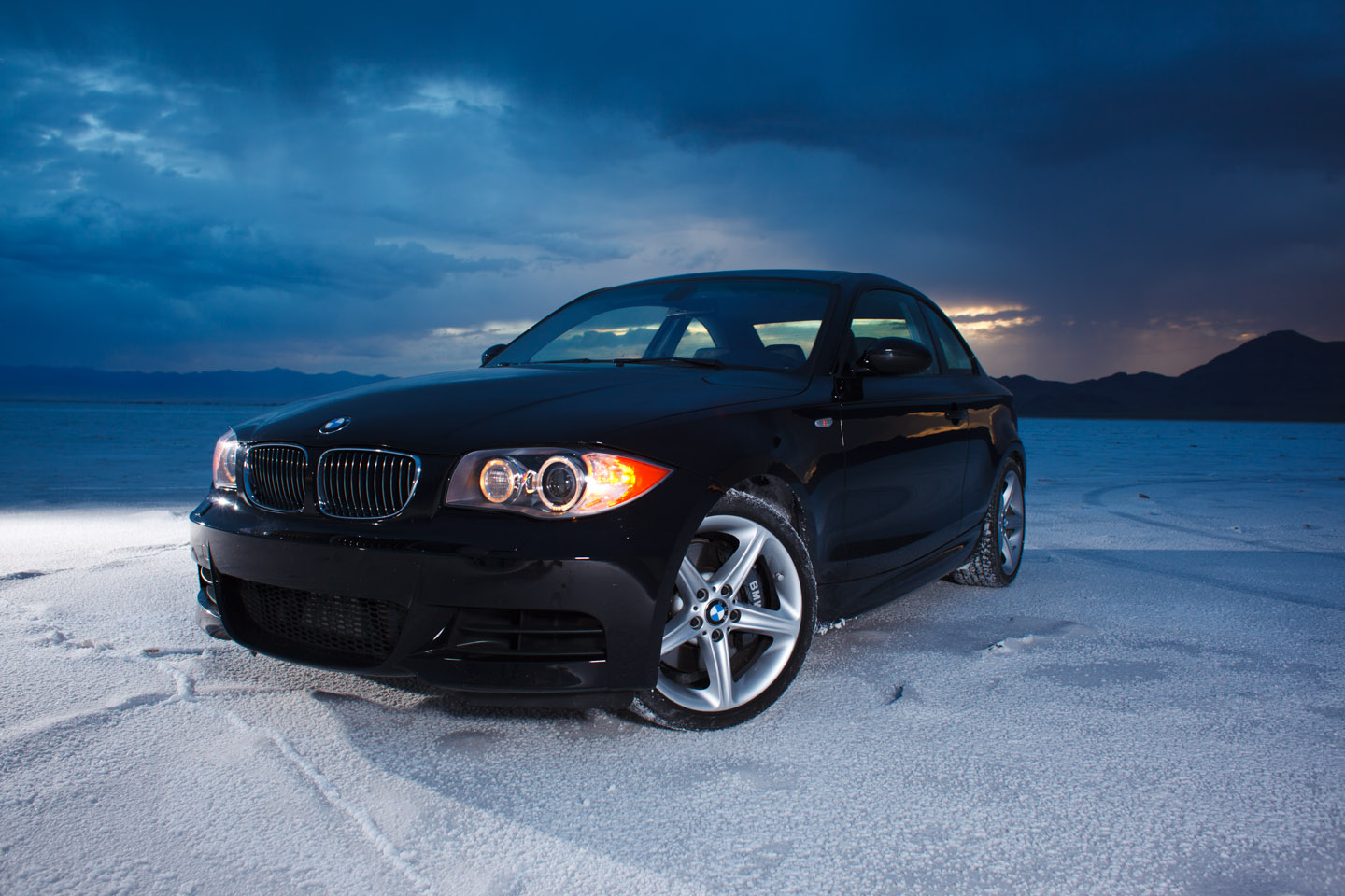 A BMW on the Bonneville Salt Flats