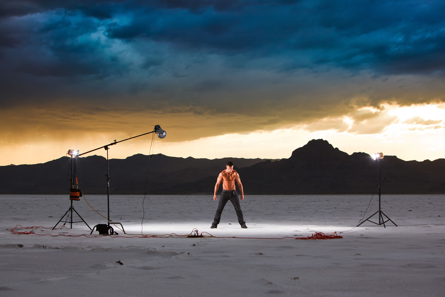 Jacob and my studio lighting on the Bonneville Salt Flats